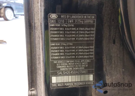 2011 Land Rover Range Rover Sport Supercharged z USA, uszkodzony, nr VIN SALSH2E45BA279461